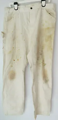 Artistic Vtg White DICKIE'S PAINTER PANTS Splatter Work Paint Cotton 38x34 • $38