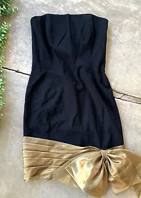 Vtg Morton Myles Warrens Metallic Pleated Bow Evening Dress Black Gold Size 8 • $74.99
