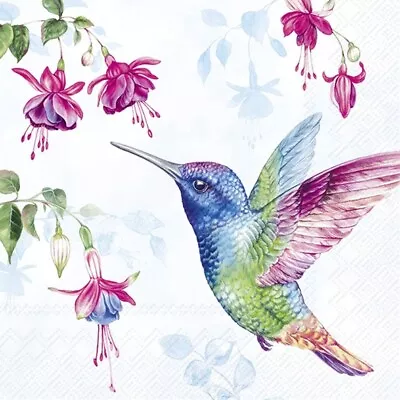 4 X COCKTAIL Paper Napkins/3 Ply/Decoupage/Birds/Colourful Hummingbird/Fuchsia • £1.15