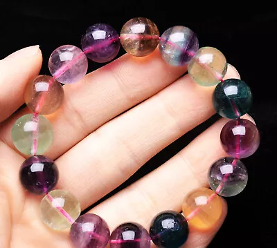 13.2mm Natural Rainbow Clear Fluorite Quartz Crystal Beads Bracelet AAAA • $4.24