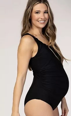 PinkBlush Black Scallop Trim One-Piece Maternity Swimsuit Size Large • $18