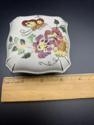 $35 • Buy Vtg Zsolnay Hungary Hand Painted Porcelain Square Trinket Box W Lid 3  L X 2  H