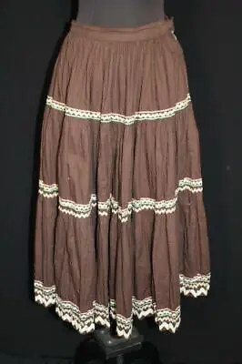 Vintage 1960's Brown & Lurex  Mexican Full Circle Patio Cotton Skirt  26  Waist • $185.02