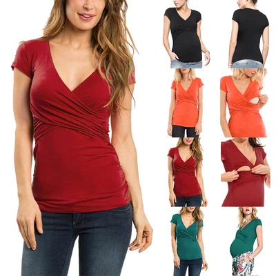 £11.69 • Buy Maternity Pregnant Women T Shirt Tops Breastfeeding Nursing Summer V Neck Blouse