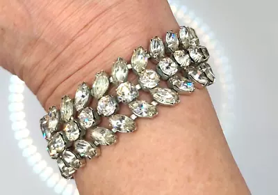 Vintage Eisenberg Crystal Rhinestone Tennis Bracelet SIGNED Estate Sale Jewelry • $29.97