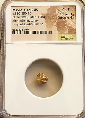 Mysia Cyzicus DOLPHIN Twelfth-Stater NGC CH F Ancient Electrum Coin • $449