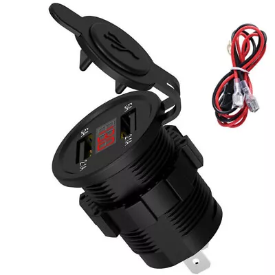 12V Waterproof Car 2.1A Charger Dual USB Socket Adapter Charging Red Voltmeter • $13.95