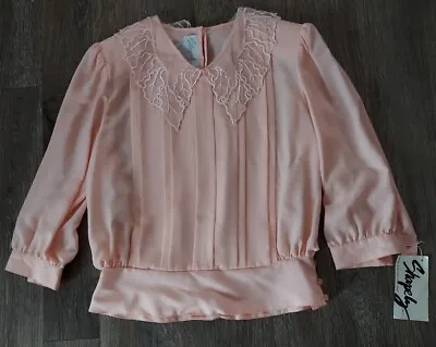 Vintage Shapely Women's Classic Secretary Peach Blouse Lace Collar Size 8 NWT • $29.75