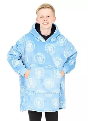 Boys Manchester City FC Fully Lined Luxury Fleece Oversized Hoodie Blue W23 • £27.99