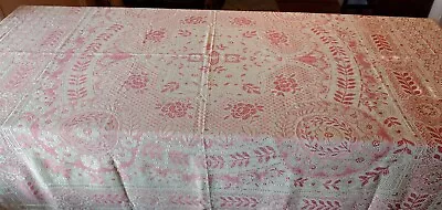 Huge Italian Vintage 86  X 100  Pink & White Floral Tablecloth W Tag Free Ship • $299.99