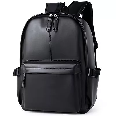 Black PU Leather Laptop Backpack Fits 15.6 Inch Laptop Water-resistant Large ... • $57.58