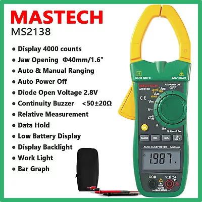 MASTECH MS2138/MS2138R Digital Handheld Clamp Meters AC/DC Current Multimeter ✦K • $77.59