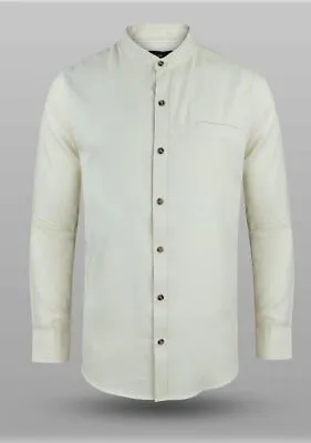 Mens Classic Long Sleeve Casual Plain Shirt With Mandarin/Grandad Collar • £7.99