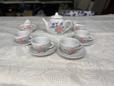 Vintage Miniature Child's Porcelain Tea Set 13 Pc Pink Floral Made In China • $21.99