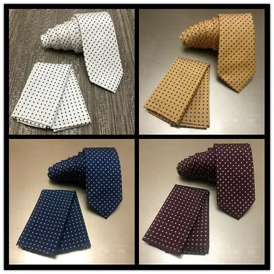 Polka Dots Skinny Slim 2.75  Neck Tie And Pocket Square Hankie Set Formal Prom • $11.88