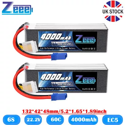 2PCS Zeee 22.2V 6S LiPo Battery 4000mAh EC5 60C For RC Car Helicopter Boat Drone • £109.99