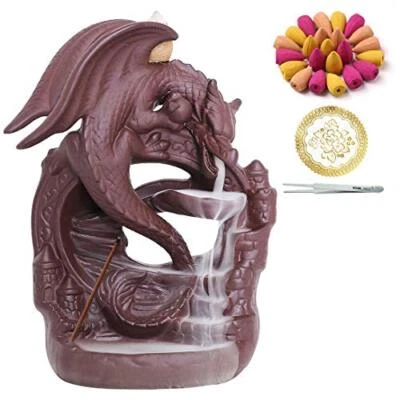 $16.59 • Buy Ceramic Dragon Incense Burner With 100 Cones, Waterfall Backflow Incense Hold...