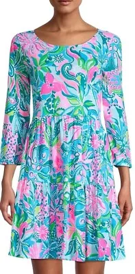 Lilly Pulitzer NWOT Sz L Geanna Turquoise Oasis Tiered Cotton 3/4Sleeve Dress • $42.50