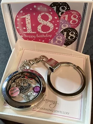 18th Happy Pink Birthday Memory Locket Keyring Charms Crystals And Gift Boxed • £7.50