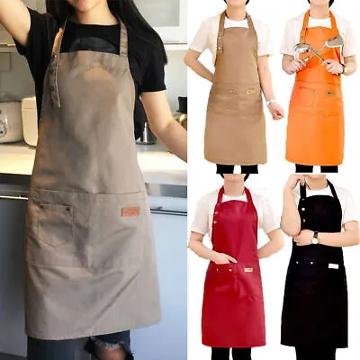 $9.99 • Buy Adjustable Bib Apron Waterproof Two Pockets Kitchen Baking Cooking Apron Dress