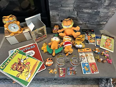 Vintage Lot Of  27 Garfield Collectible Items Clock Mug Paper Pencils & More • $139.99