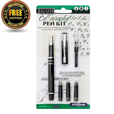 Calligraphy Fountain Pen Set Fancy Hand Writing Pens + 3 Ink Cartridges School • £4.99