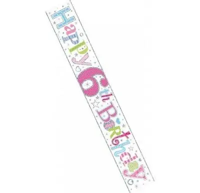 £2.19 • Buy 6th BIRTHDAY BANNER - Age 6 - PARTY DECORATION - PINK Girl - Six - SIMON ELVIN