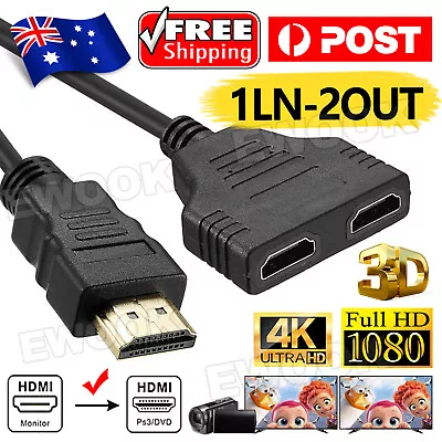 HDMI Splitter 1 In 2 Out Cable Adapter Converter 1080 Multi Display Duplicator • $5.95