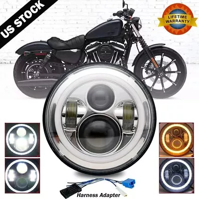 7  Inch LED Headlight DRL Angel Eyes For Harley-Davidson Honda Yamaha Motorcycle • $29.99