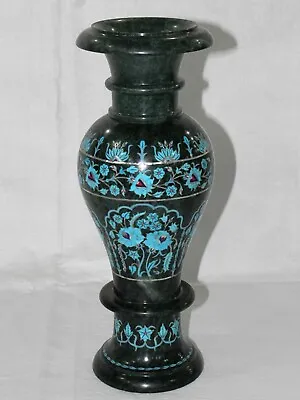 14 Inches Marble Flower Pot Turquoise Stone Inlay Work Decorative Vase For Home • $657