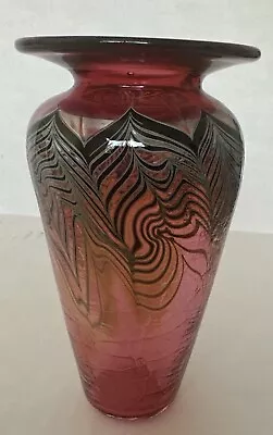 Vintage Cranberry Iridescent Glass Vase Hand Blown Studio Art Glass Bud Vase • $40.49