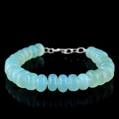 Best Offer 182.50 Cts Earth Mined Blue Chalcedony Round Shape Beads Bracelet • $16
