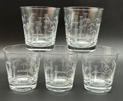 5- Vintage Noritake Sasaki 3 1/4  Crystal Etched Bamboo 5 Oz. Low Ball Glasses • $24.99