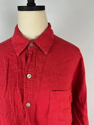 VTG 90s CHICOS 1 Faded Salmon Red Linen Button Up Shirt M / 8 Boxy Fit Colorful • $6