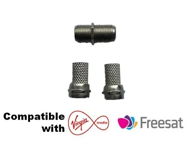  2x F Plugs Connector + 1x F Coupler Join Extend Repair Coax Cable RG6 Coupler  • £2.49