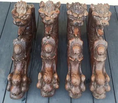 18th Antique French Wood Carved Lion Pediment Ornament Walnut Oak Cabinet Savage • $750