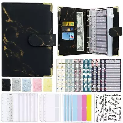 A6 PU Leather Marble Notebook Binder Budget Planner With 6 Ring Binder Cover AU • $25.69