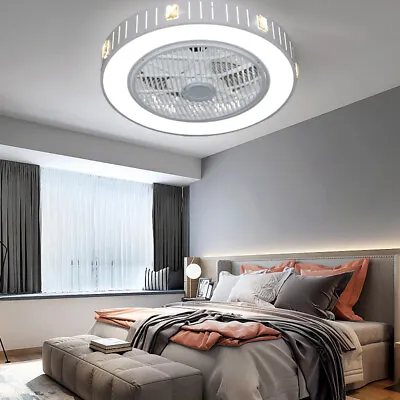 Modern 55cm LED Ceiling Fan Light 3-Speed Flush Mount Lamp Chandelier W/Remote • $53.21