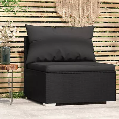 Garden Middle Sofa With Cushions Black Poly Rattan Q1I3 • $272.40