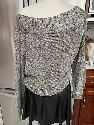 $24.95 • Buy Free People Alana Knit Off Shoulder Sweater SZ XS GRAY BLACK MARBLE LONG SLEEVE
