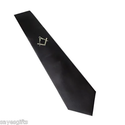 Silver Masonic Printed Design Without G On Black Neck Tie • $9.85