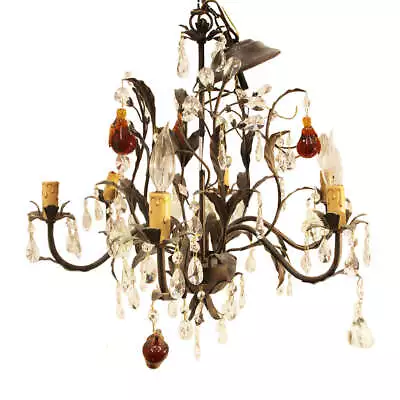 Italian Fruit & Leaf Chandelier Murano Style Lighting Orange & Crystal Glass • $175