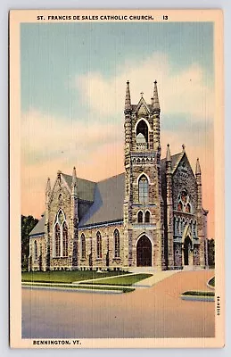 C1930s St. Francis De Sales Catholic Church Vtg Bennington Vermont VT Postcard • $4.75