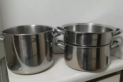 3 Pc. Neova By Vita Mix 5 Ply Stainless Cookware 4 Qt Pot / 6Qt Pot / Strainer  • $50