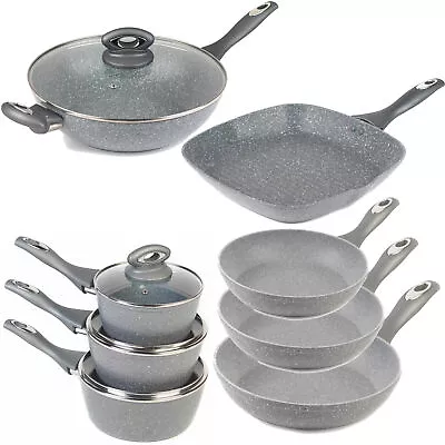 Salter 8 Piece Pan Set Saucepans Frying Wok Griddle Non-Stick Induction Grey • £109.99