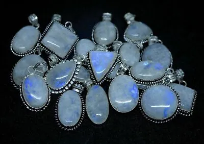 Natural Rainbow Moonstone Gemstone 925 Sterling Silver Plated 10Pcs Pendant Lot • $15.85