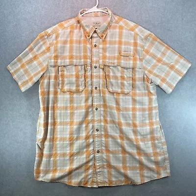 L.L Bean Fishing Shirt Men's XLT Orange White Vented Short Sleeve Button Down • $22.99