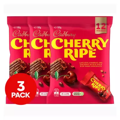 3 X Cadbury Cherry Ripe Share Pack 180g Ripe Juicy Cherries & Coconut AU Free Sh • $19.99