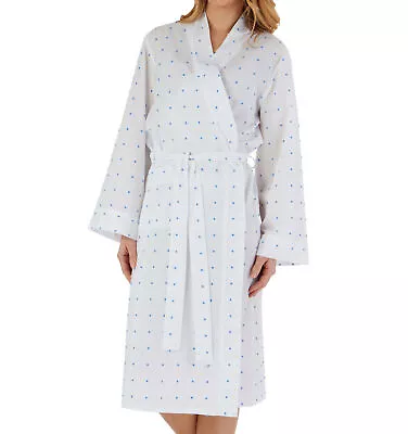 Slenderella White Cotton Dressing Gown Ladies Blue Or Pink Dobby Dot Robe • £31.30