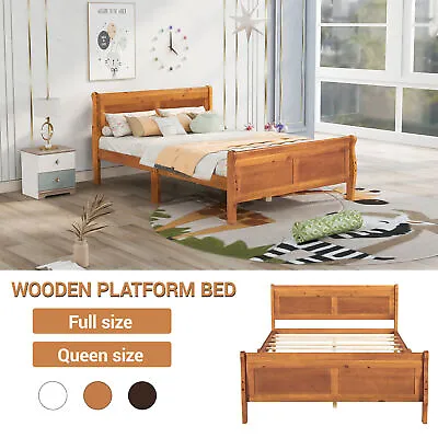 Full/Queen Size Wooden Platform Bed Frame W/High Headboard Footboard US • $305.99